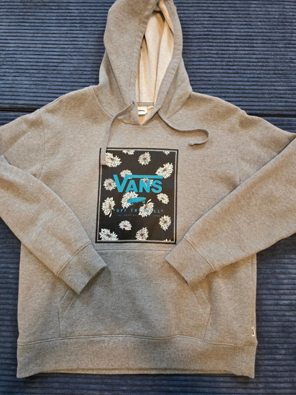 Vans Small Gray Hoodie Floral Graphic Off The Wall Pullover Sweatshirt Unisex